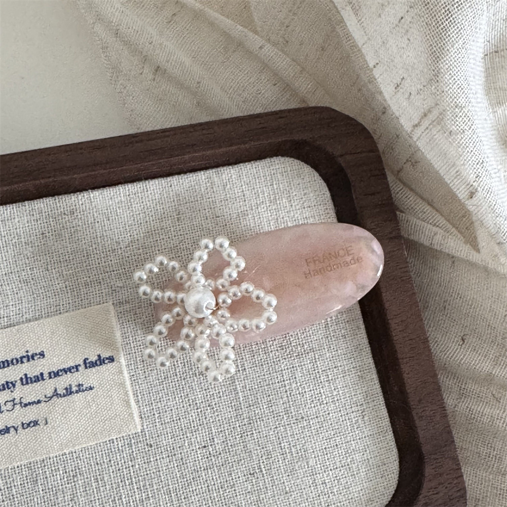 Kẹp tóc bóng vân đá đính ngọc trai (5,5cm)