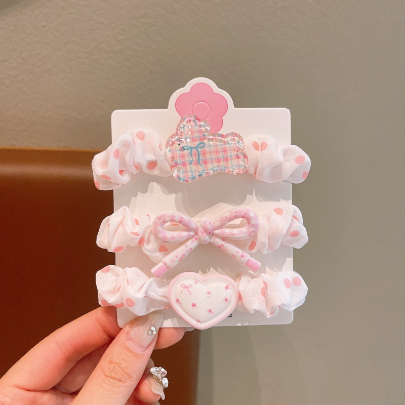Set chun buộc tóc chấm bi đính charm (3c)