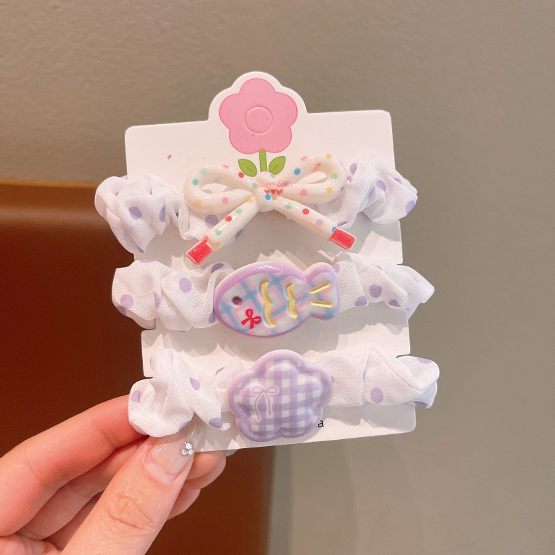 Set chun buộc tóc chấm bi đính charm (3c)
