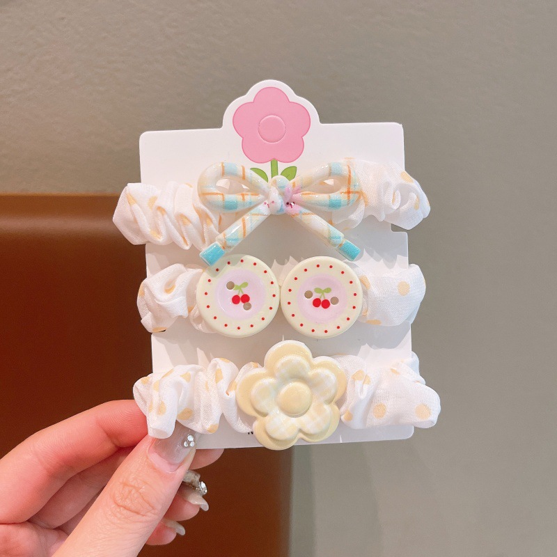 Set chun buộc tóc chấm bi đính charm (3c)