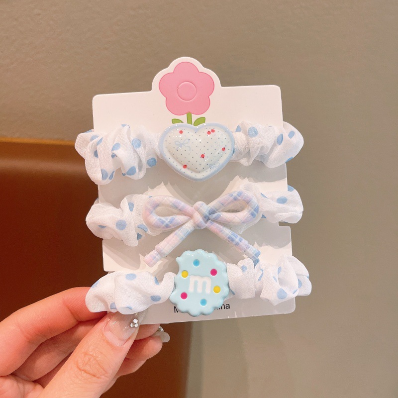 Set chun buộc tóc chấm bi đính charm (3c)