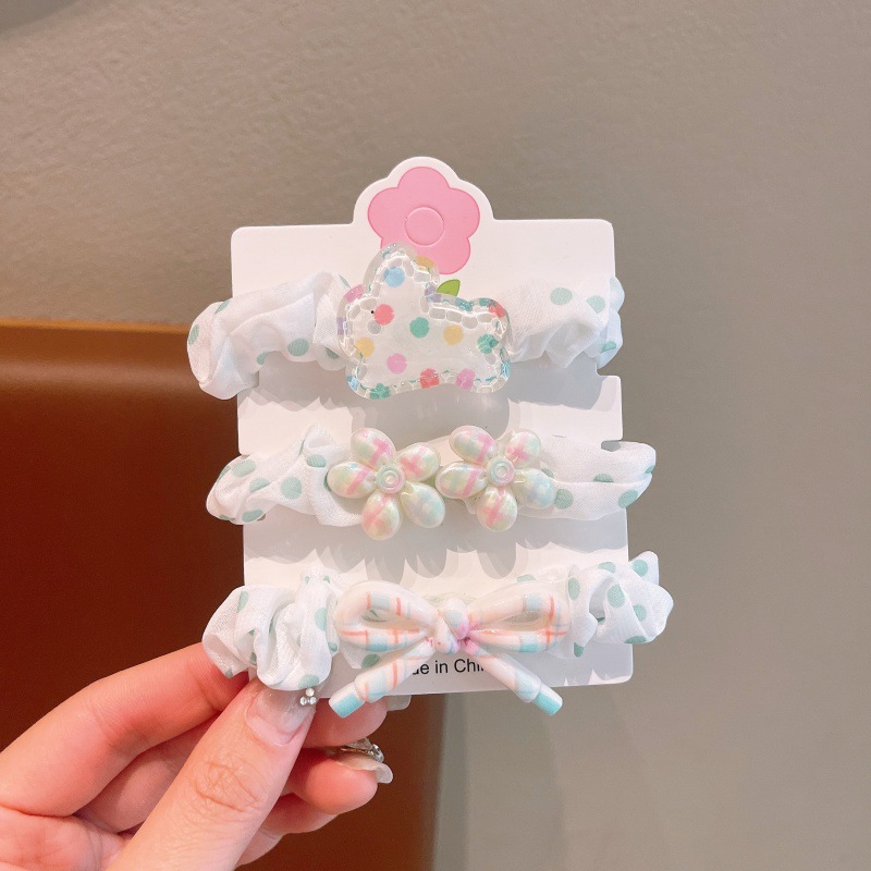 Set chun buộc tóc chấm bi đính charm (3c)