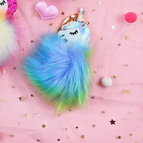 Móc khóa quả bông ombre Unicorn bờm Trắng