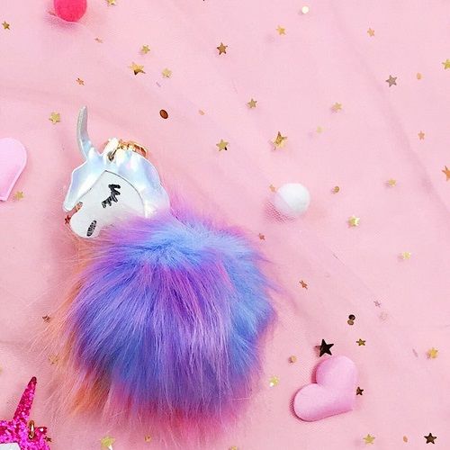 Móc khóa quả bông ombre Unicorn bờm Trắng