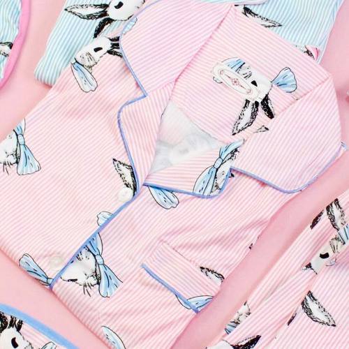 Pijama cotton Thỏ đeo nơ + bịt mắt