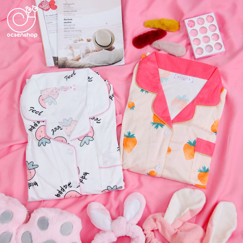 Pijama cotton dâu hồng