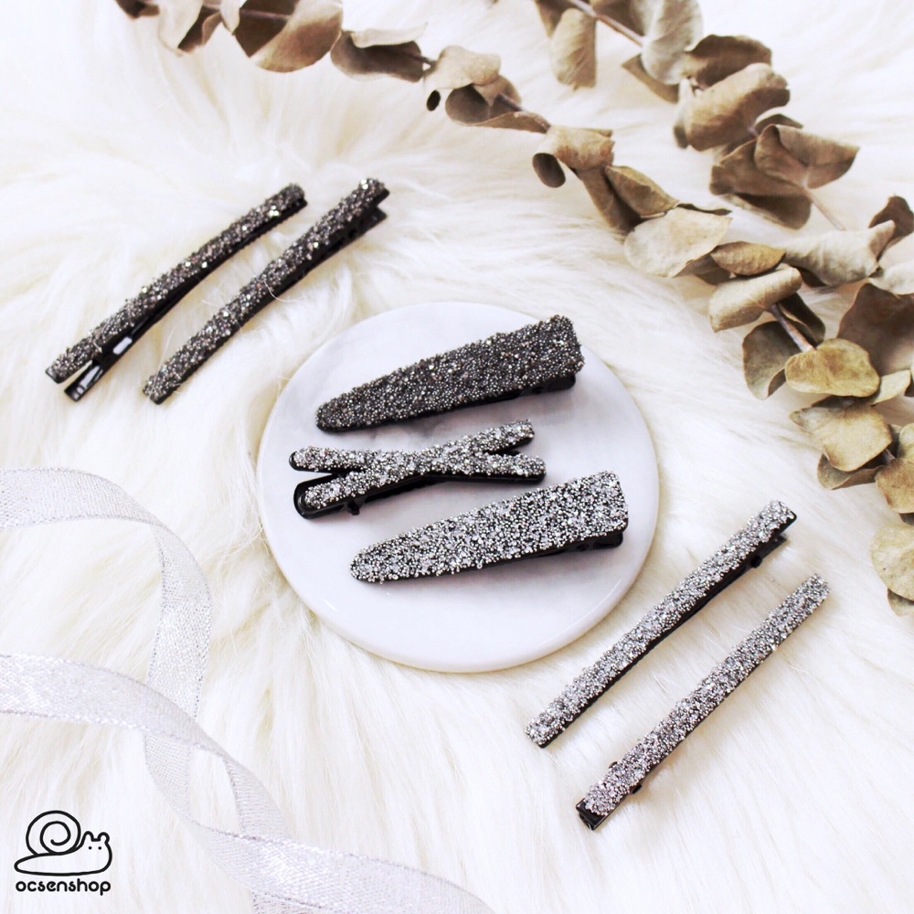 Set kẹp tóc kim loại đính nhũ (2c)