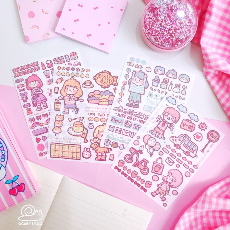 Set sticker cô bé cậu bé (4 tấm)