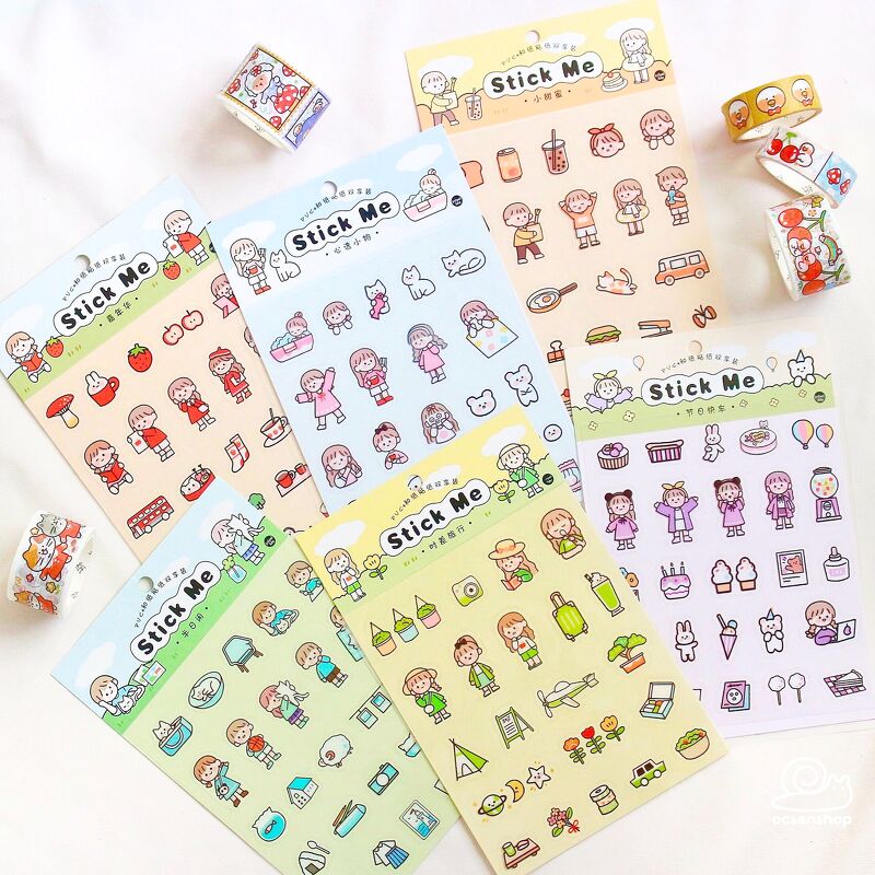 Set sticker Em bé tóc nâu (2 tấm)