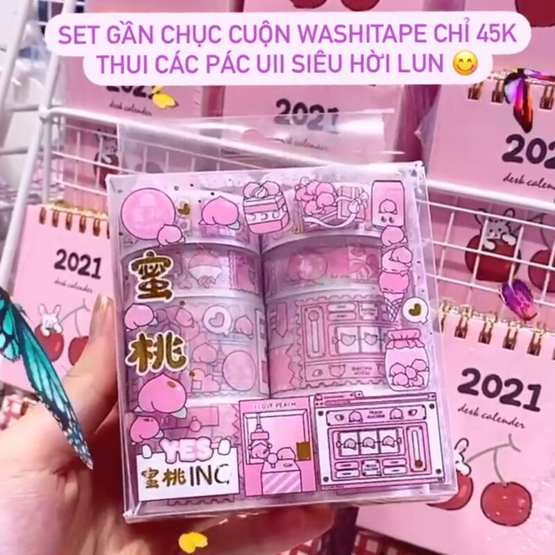 Set washitape hồng (8 cuộn)