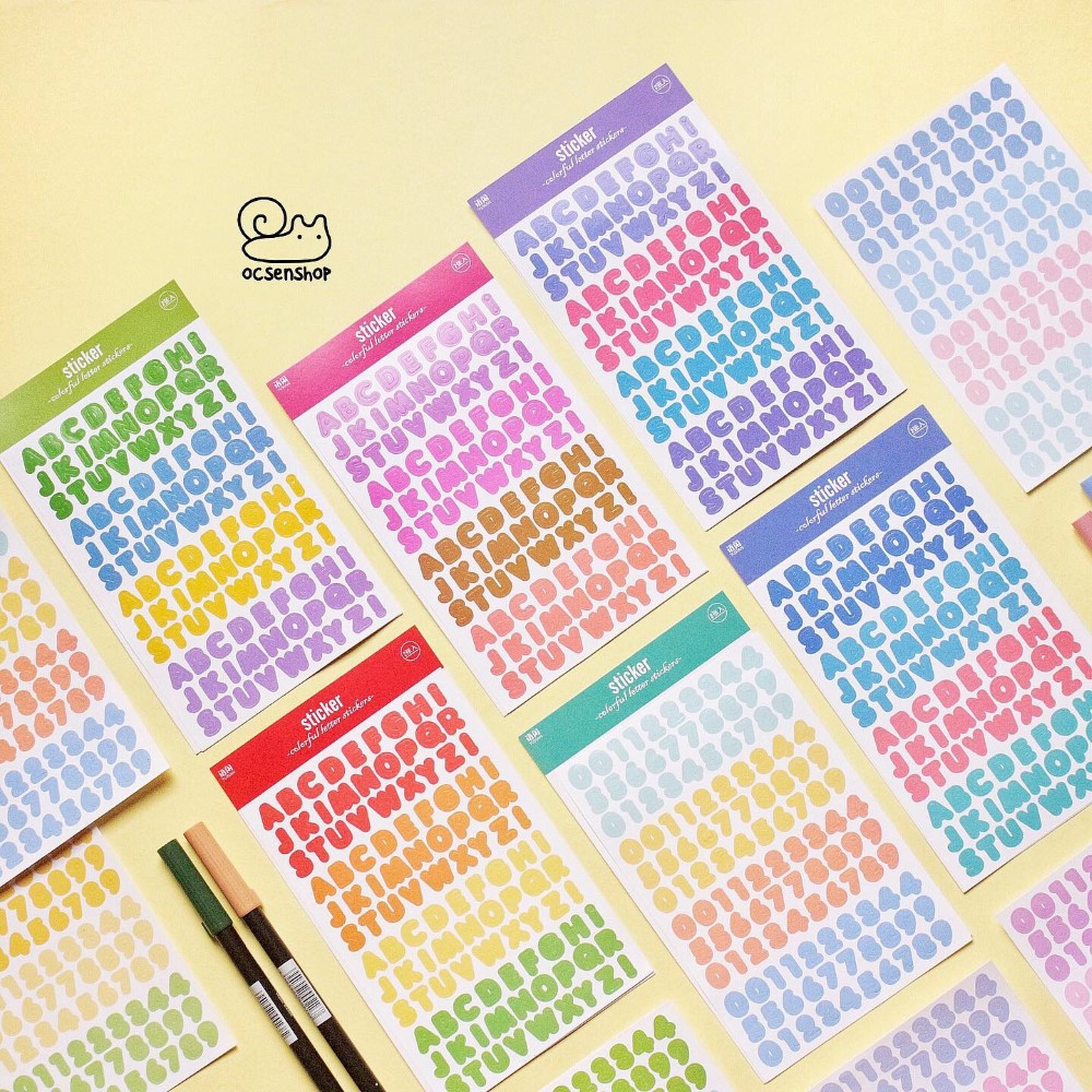 Set sticker bang chu so Colorful (2 tam)