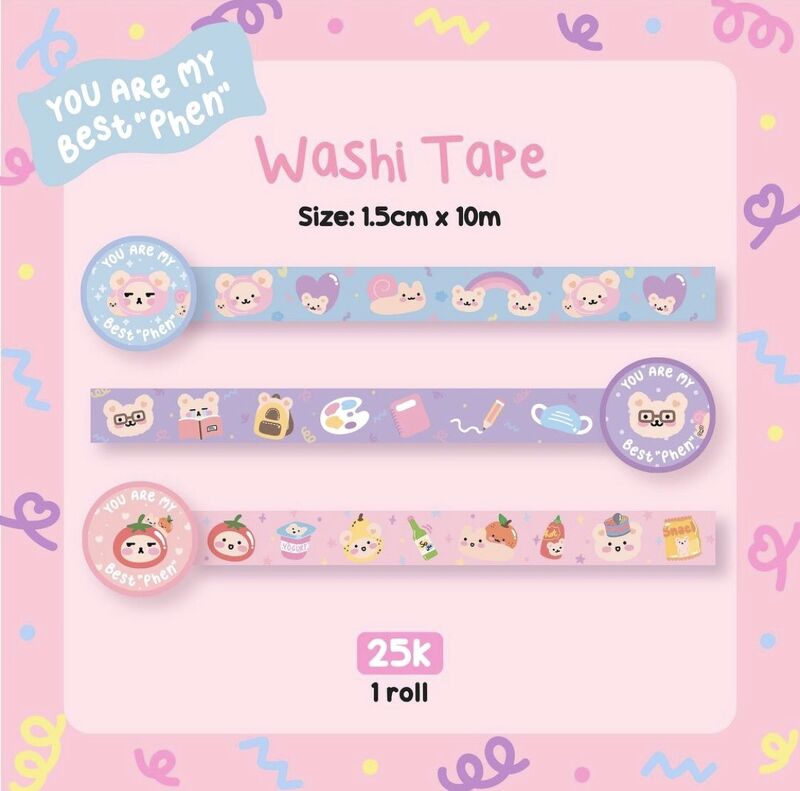 Washitape gấu Phen - 1,5cm