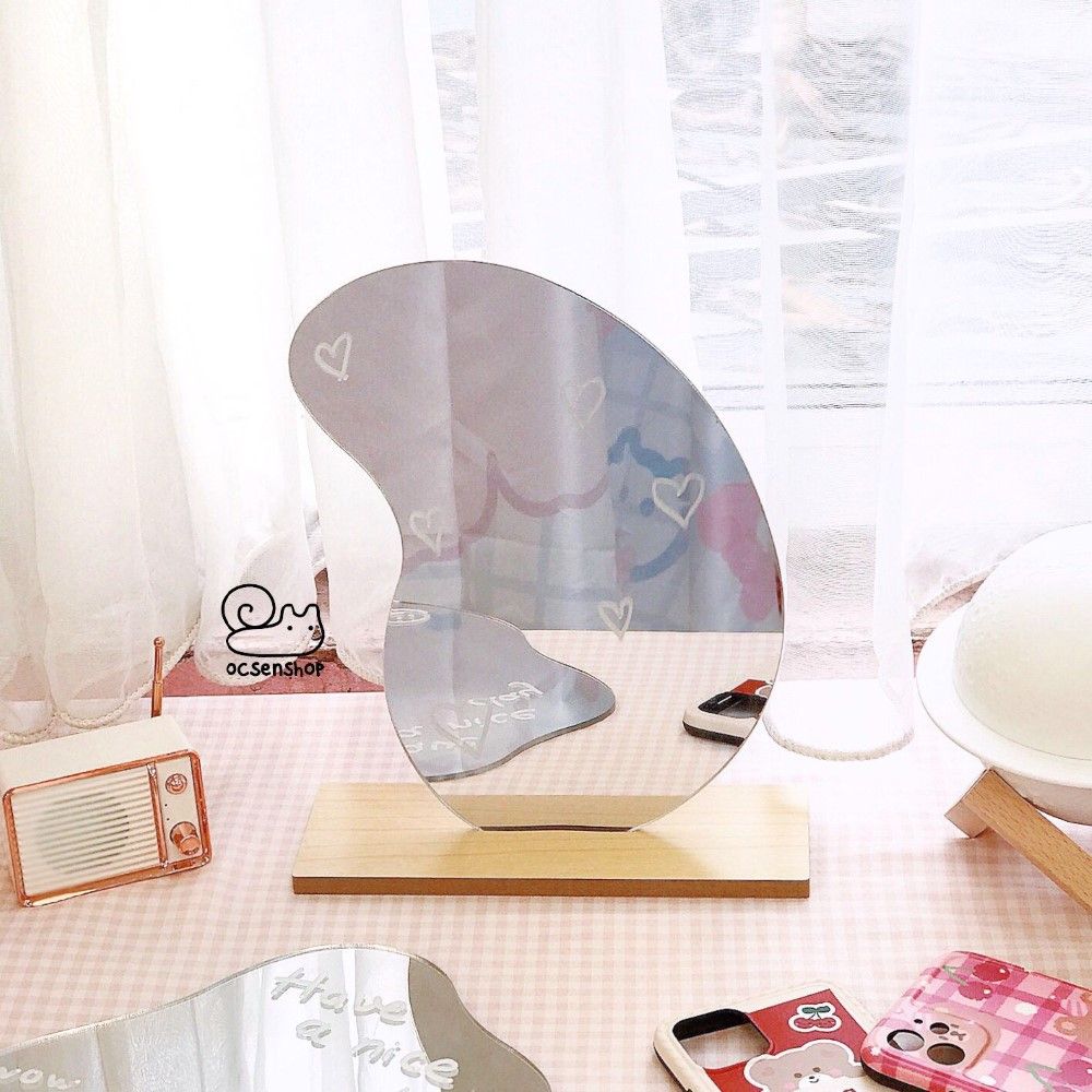 Gương để bàn đế gỗ