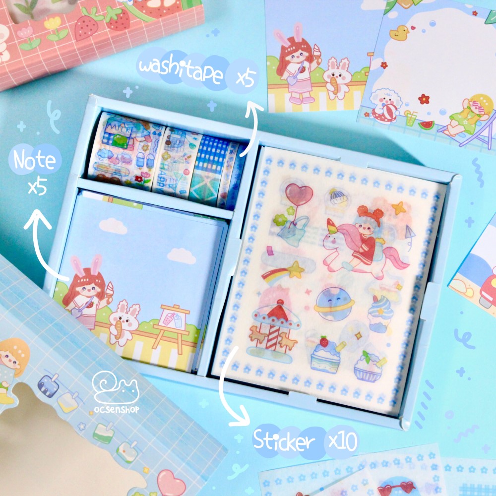 Box sticker + note + washitape Bé gái
