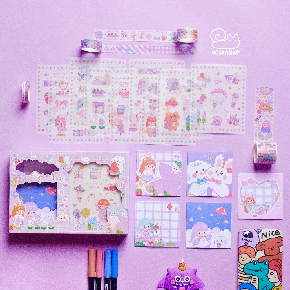 Box sticker + note + washitape Bé gái