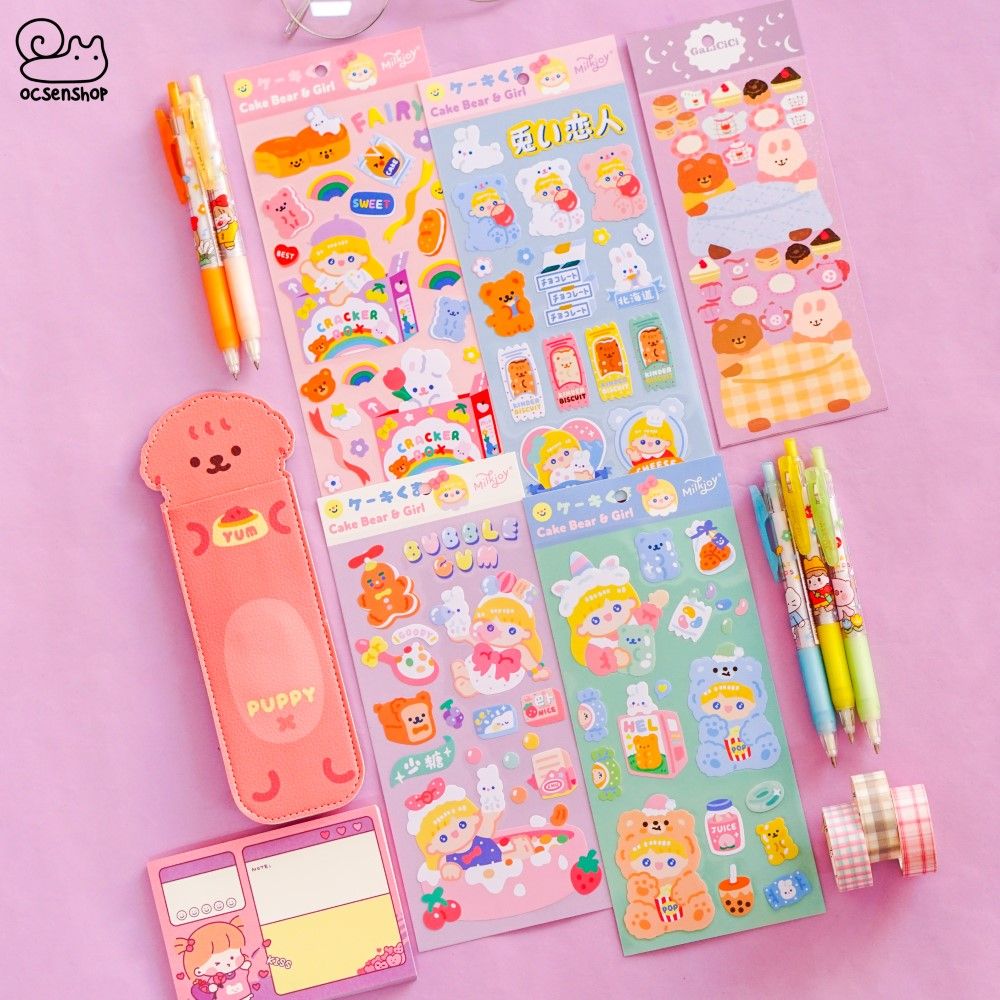 Sticker Cake bear & Girl (1 tấm)