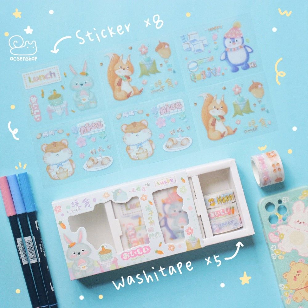 Box sticker + washitape nhũ Hình