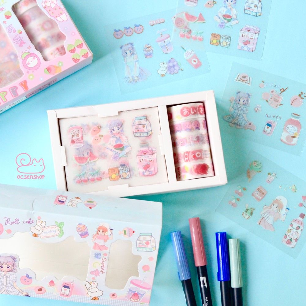 Box sticker + washitape nhũ Hình