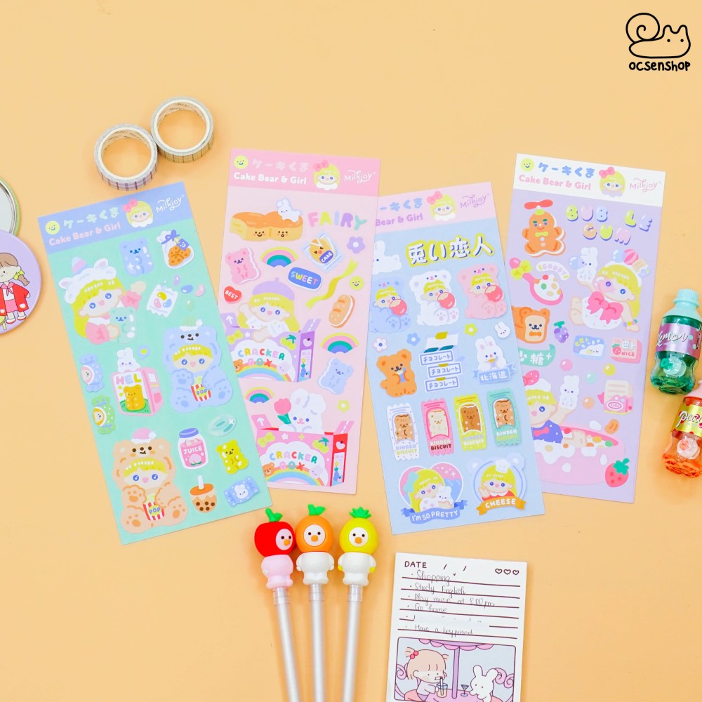 Sticker Cake bear & Girl (1 tấm)