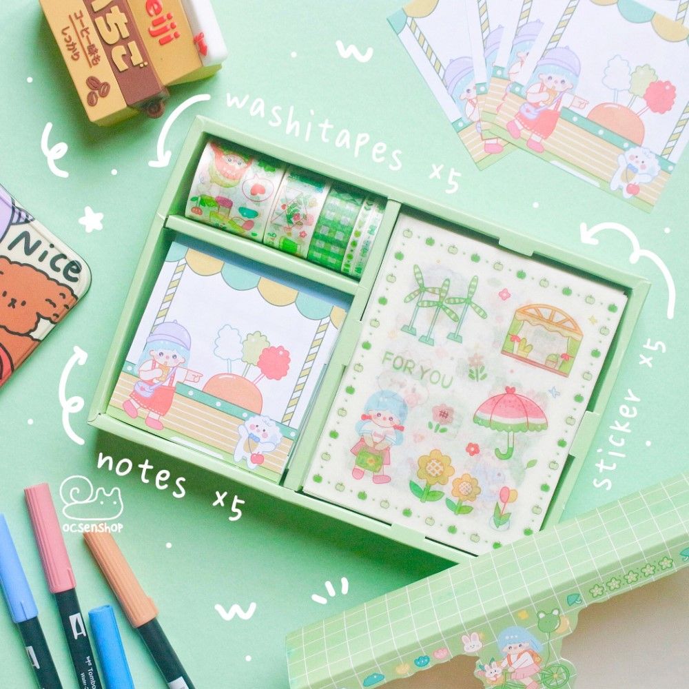 Box sticker + note + washitape Bé gái
