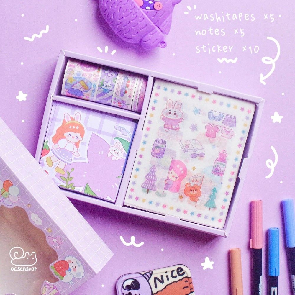 Box sticker + note + washitape Bé gái