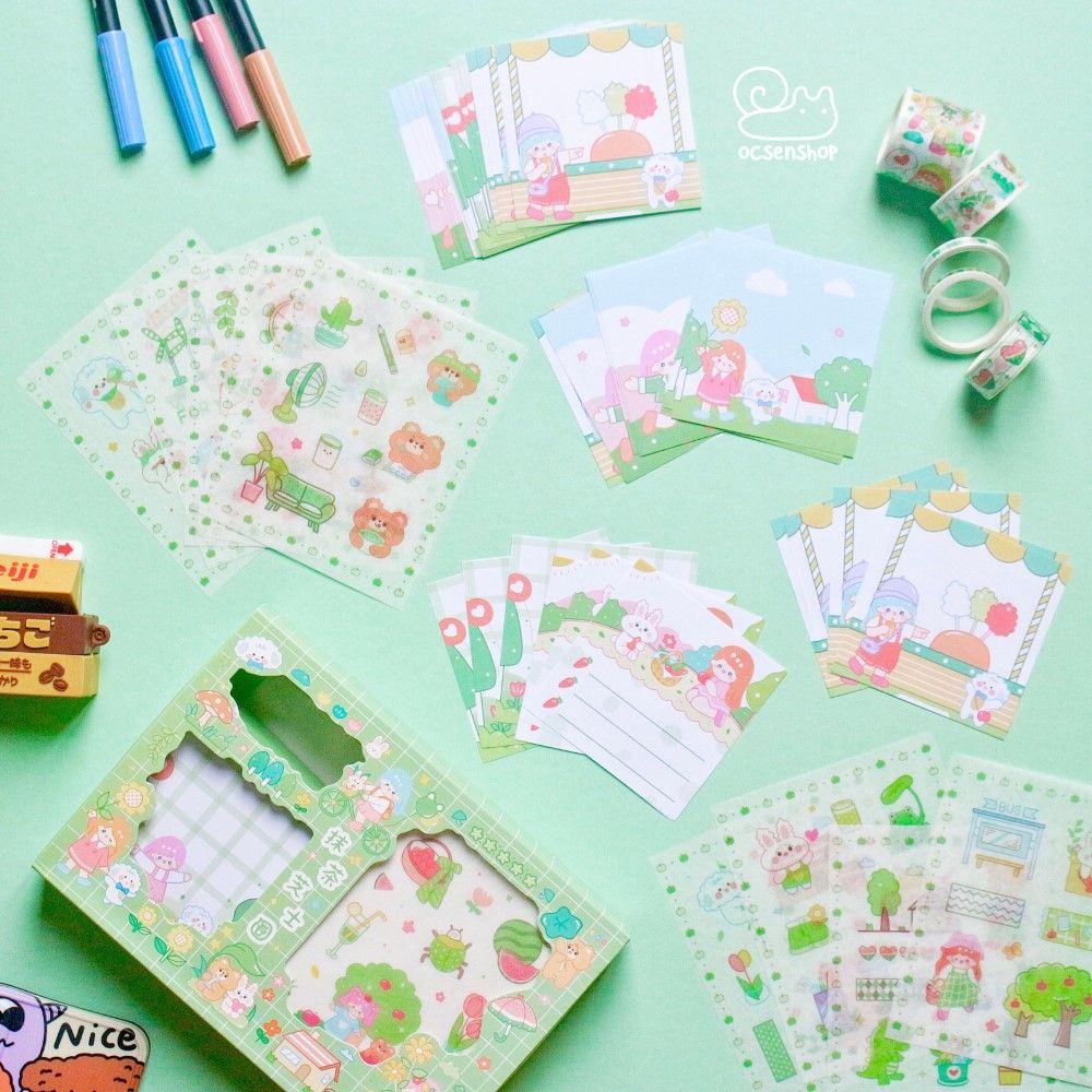 Box sticker + note + washitape Bé gái