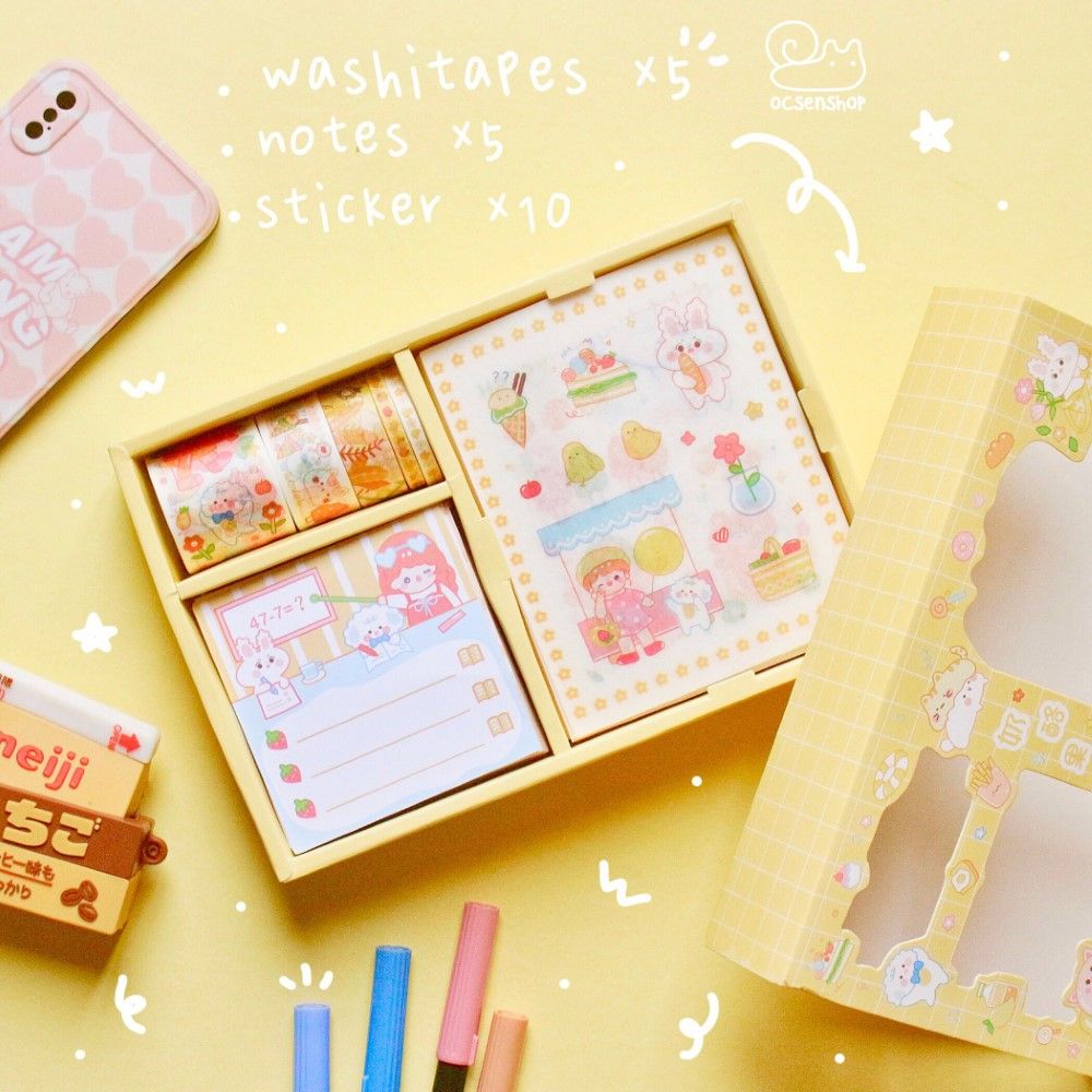 Box sticker + note + washitape Bé gái