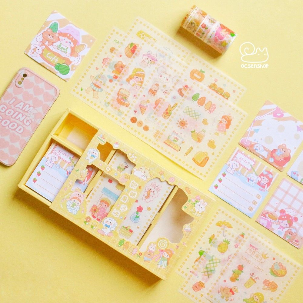 Box sticker + note + washitape Bé gái