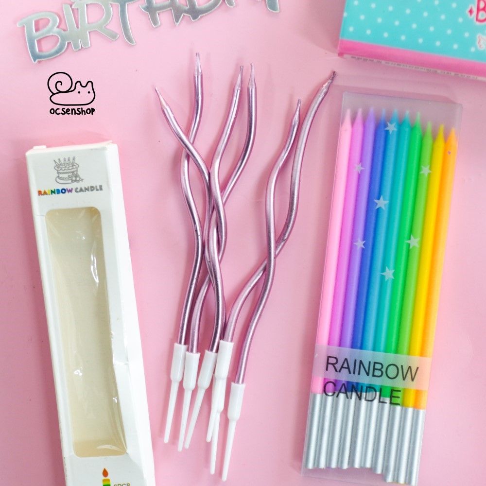 Set nến cong Rainbow Happy Birthday (6c)