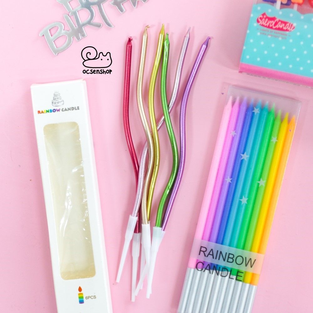 Set nến cong Rainbow Happy Birthday (6c)