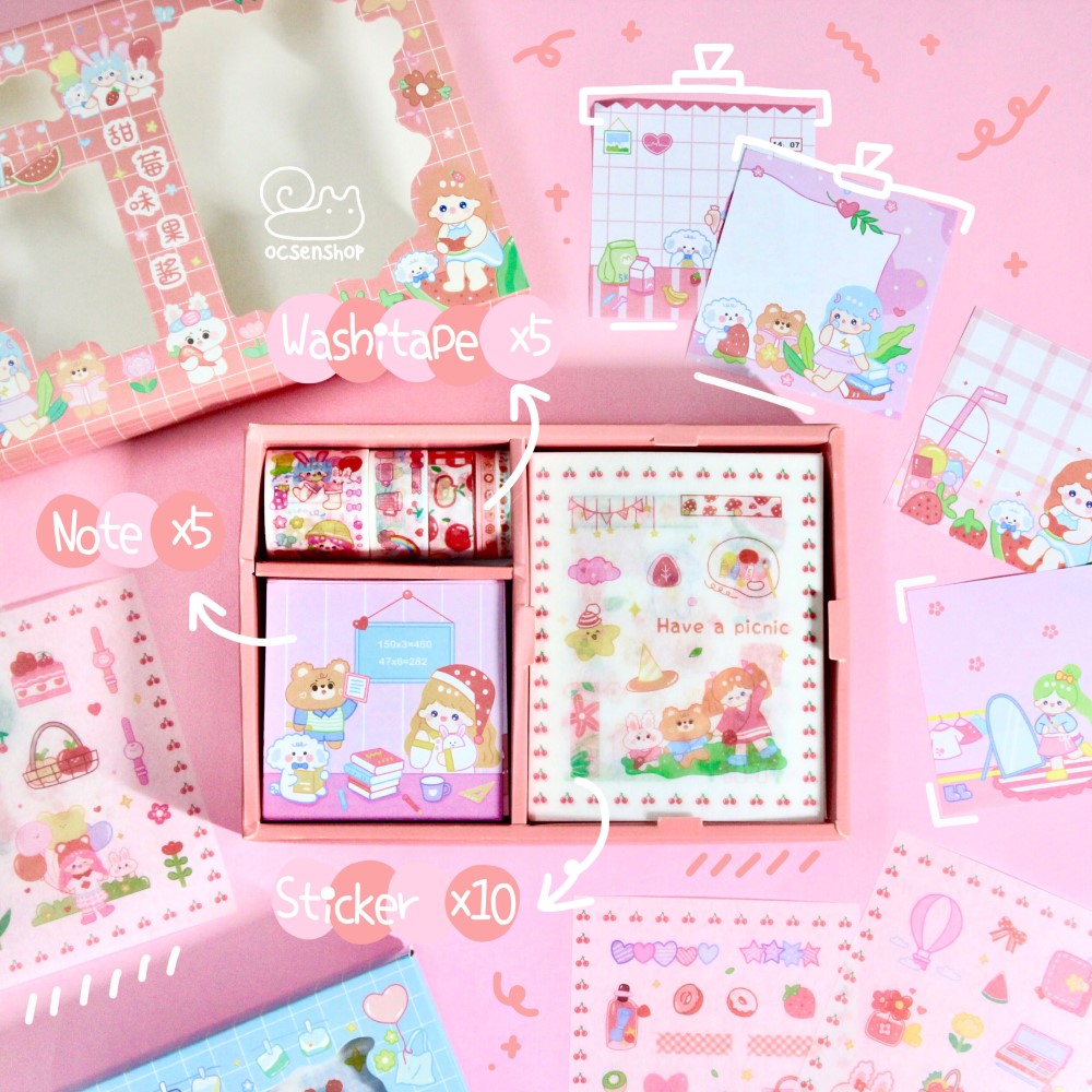 Box sticker + note + washitape Bé gái
