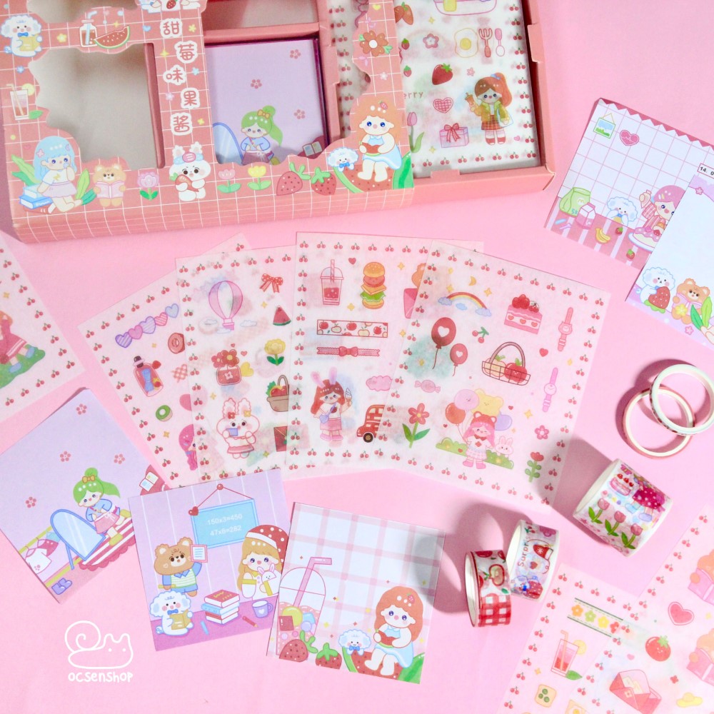 Box sticker + note + washitape Bé gái