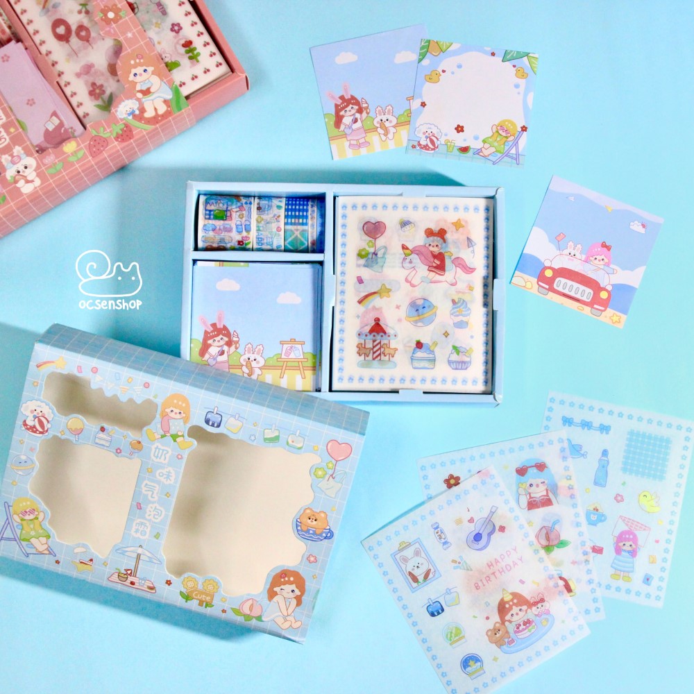 Box sticker + note + washitape Bé gái