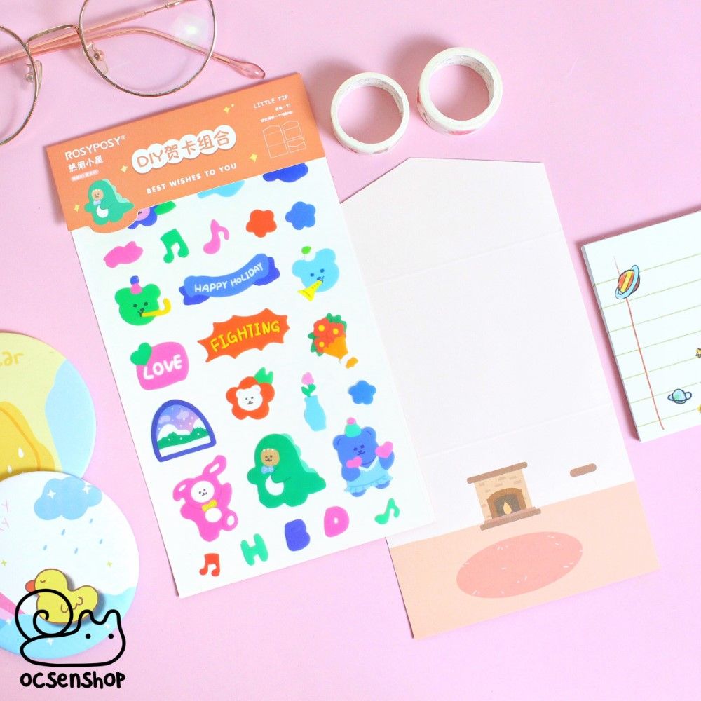 Set sticker kèm thiệp Rosy Posy