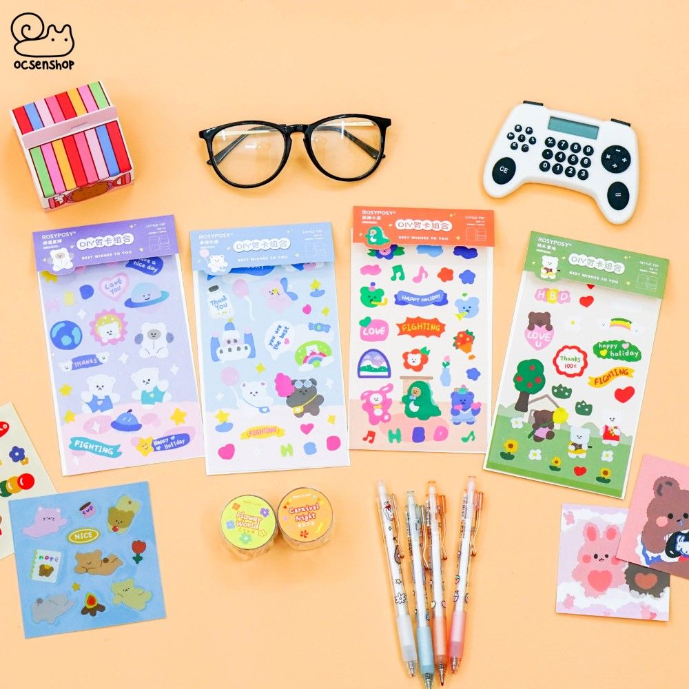 Set sticker kèm thiệp Rosy Posy