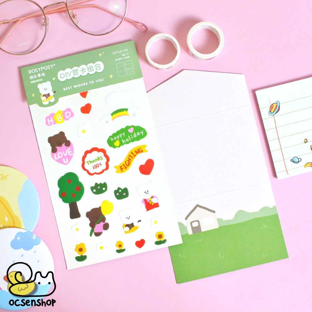 Set sticker kèm thiệp Rosy Posy