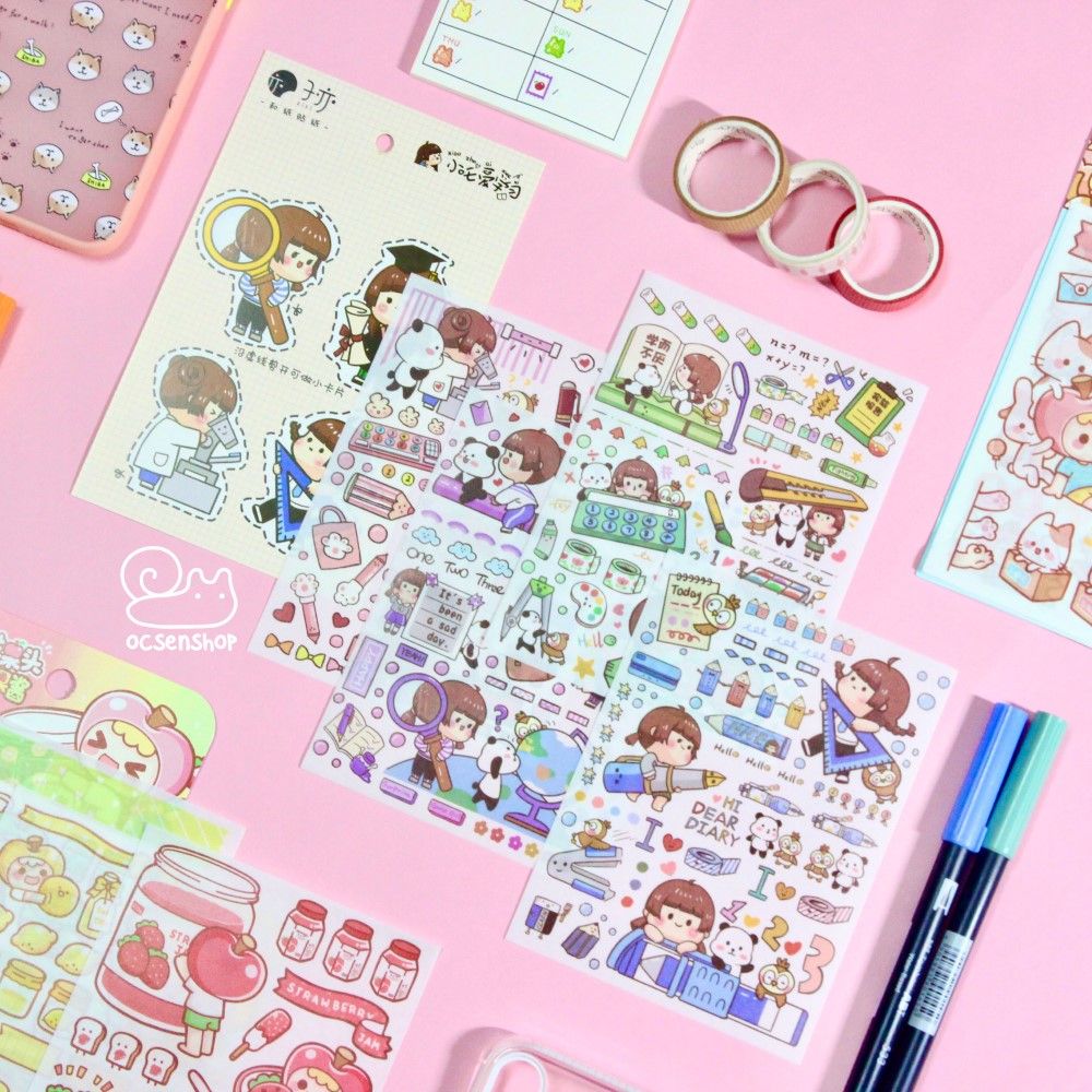 Set sticker Bé gái tóc nâu (4 tấm)