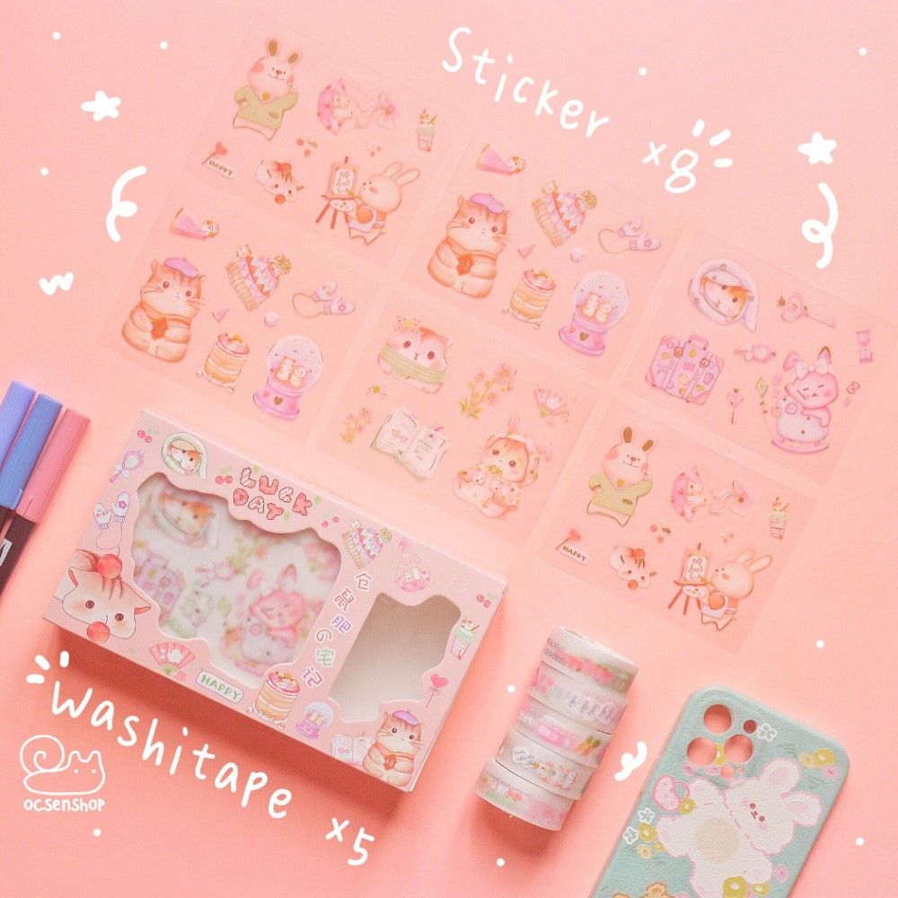 Box sticker + washitape nhũ Hình