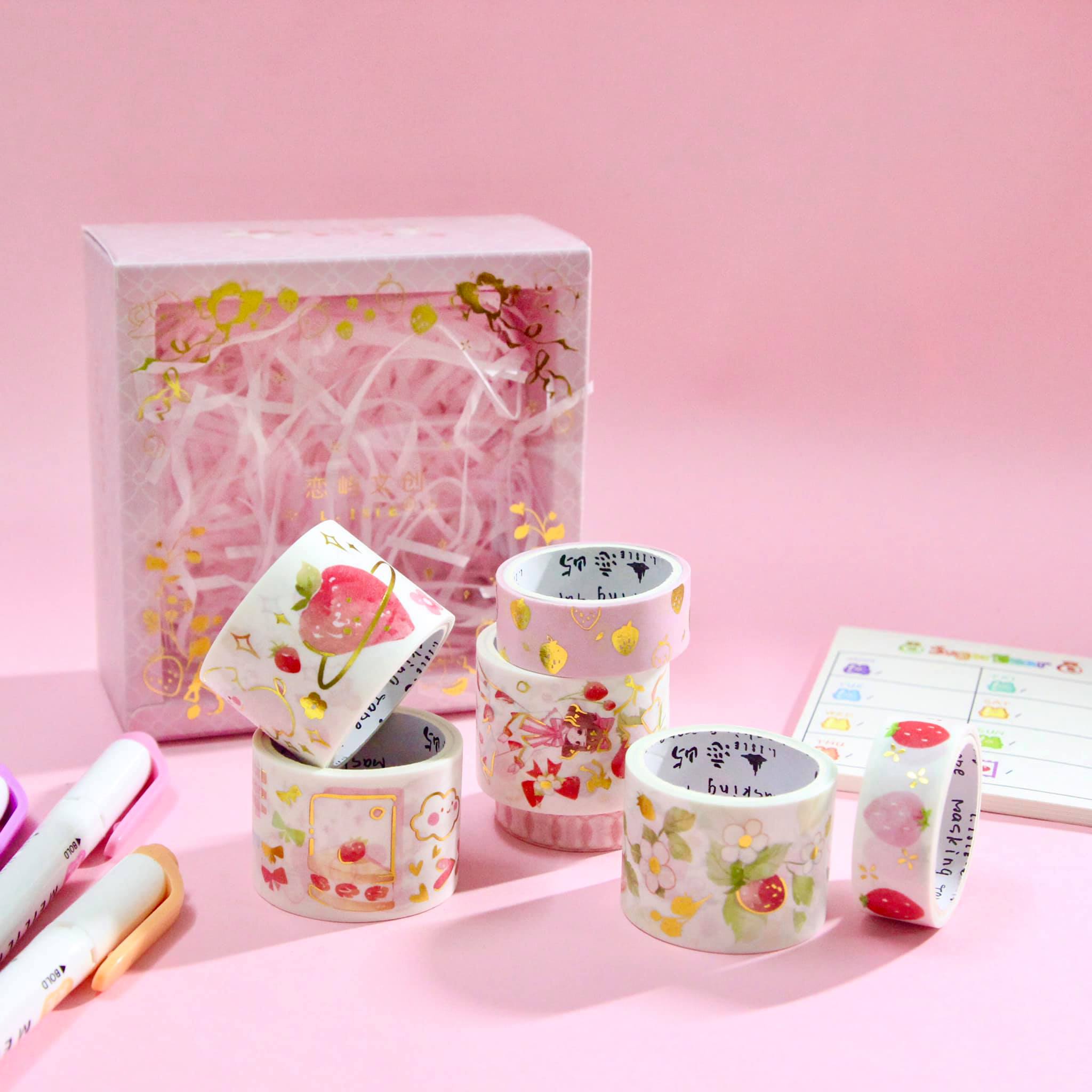 Hộp washitape Dâu (6 cuộn)