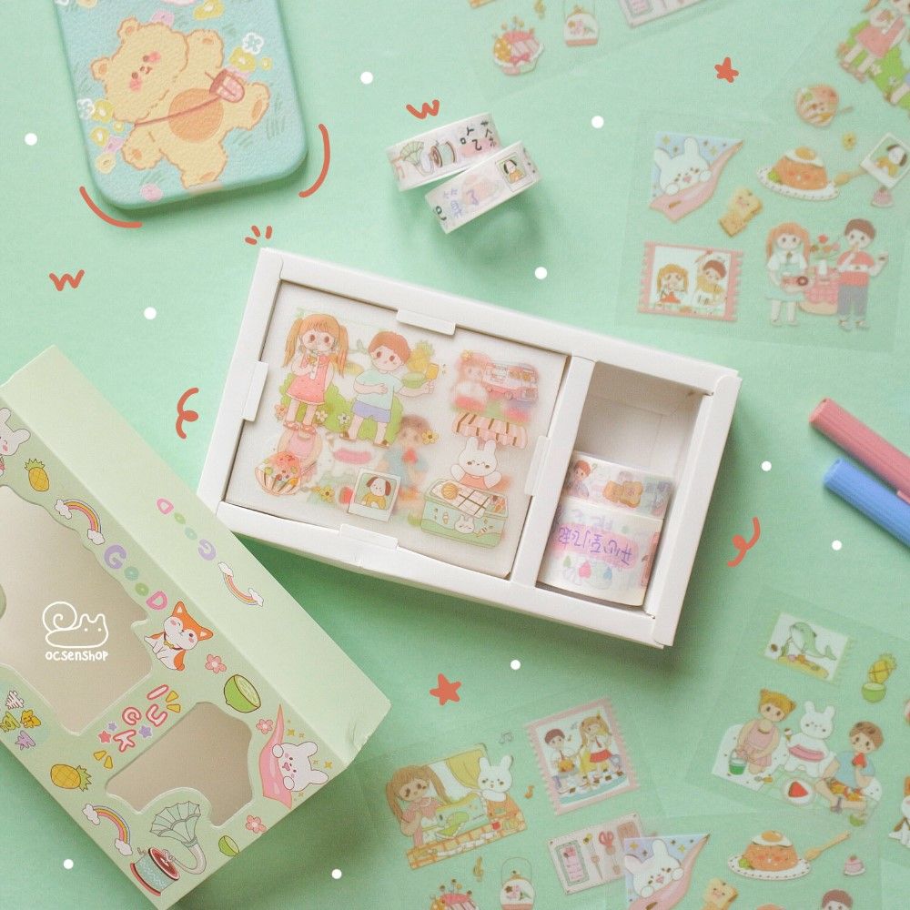 Box sticker + washitape nhũ Hình