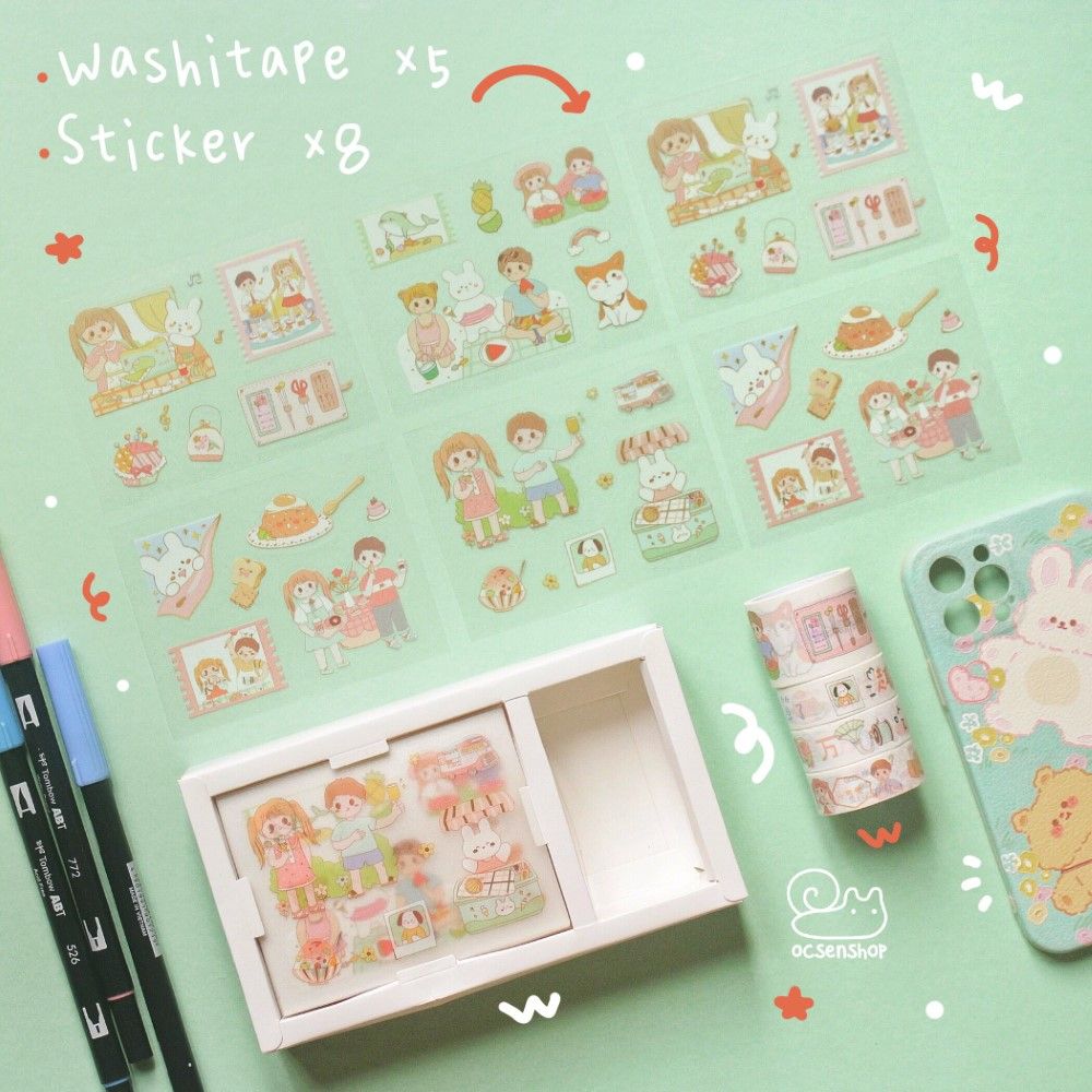 Box sticker + washitape nhũ Hình