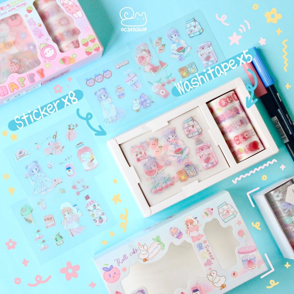 Box sticker + washitape nhũ Hình