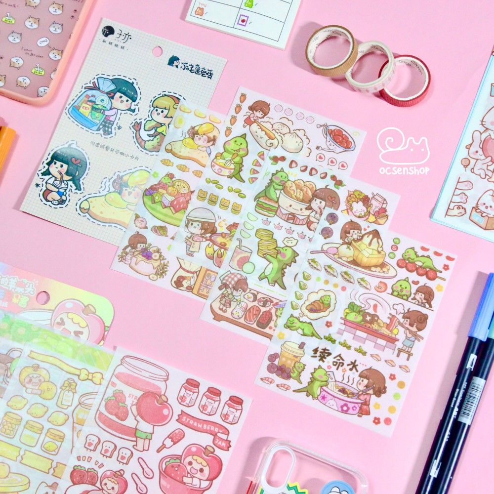 Set sticker Bé gái tóc nâu (4 tấm)