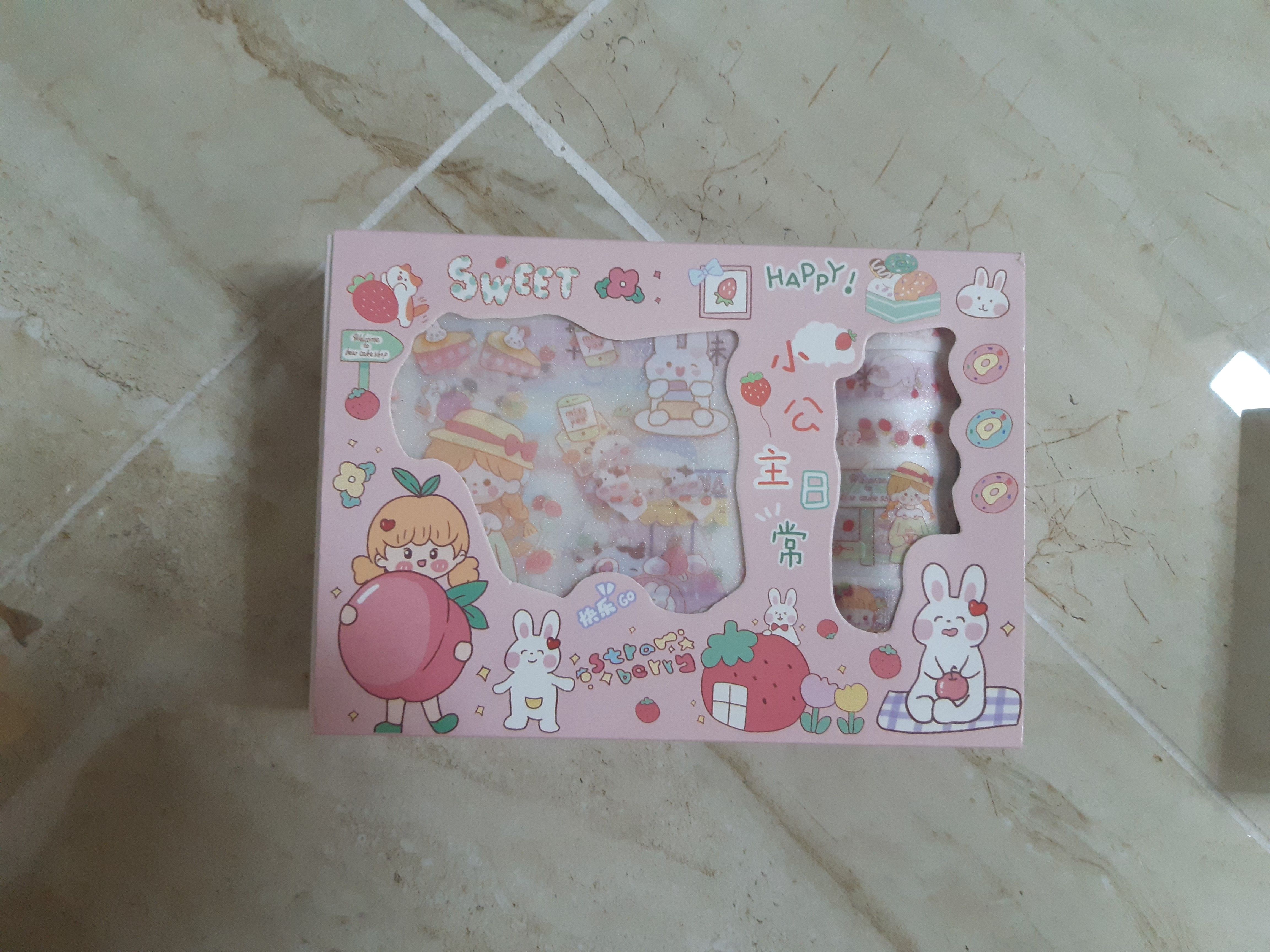 Box sticker + washitape nhũ Cô gái