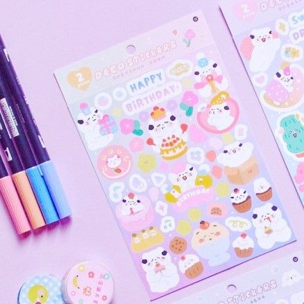 Set deco stickers Mèo trắng (2 tấm)