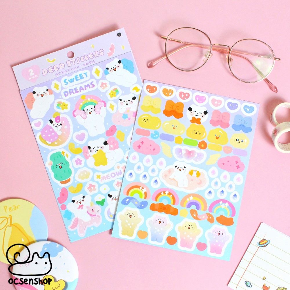 Set deco stickers Mèo trắng (2 tấm)