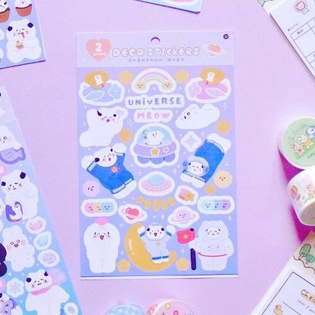 Set deco stickers Mèo trắng (2 tấm)