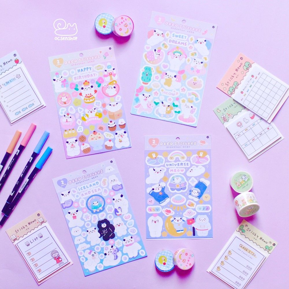 Set deco stickers Mèo trắng (2 tấm)