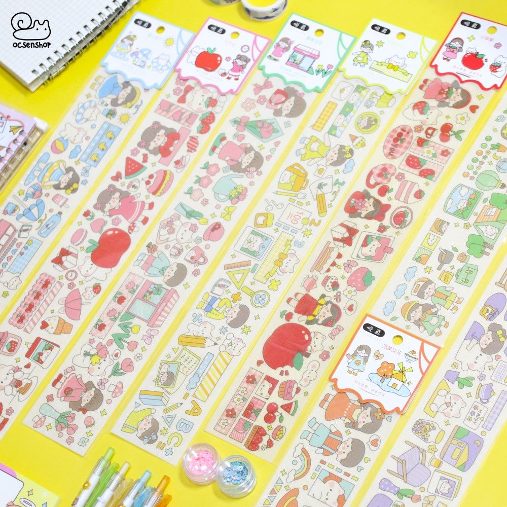 Sticker bảng dài Bé gái tóc nâu