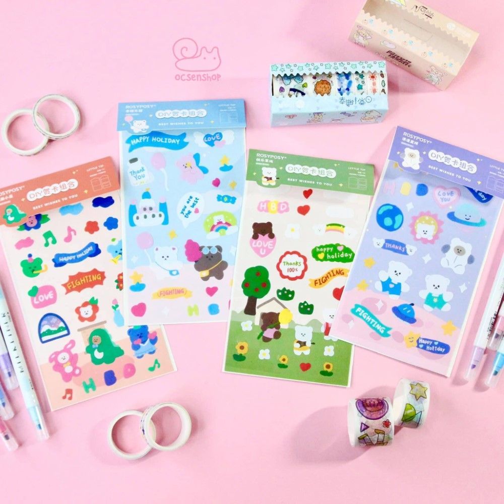 Set sticker kèm thiệp Rosy Posy